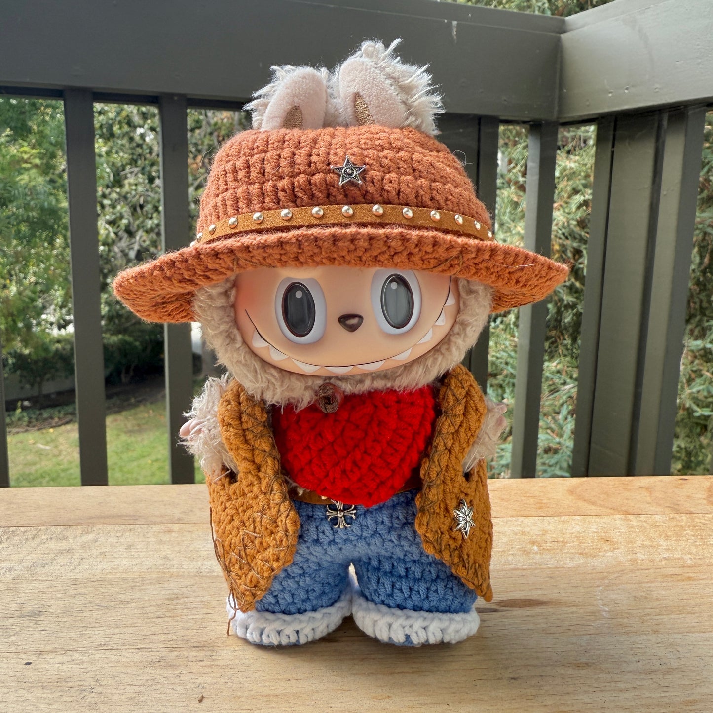 Handmade Crochet Labubu Cowboy Clothes